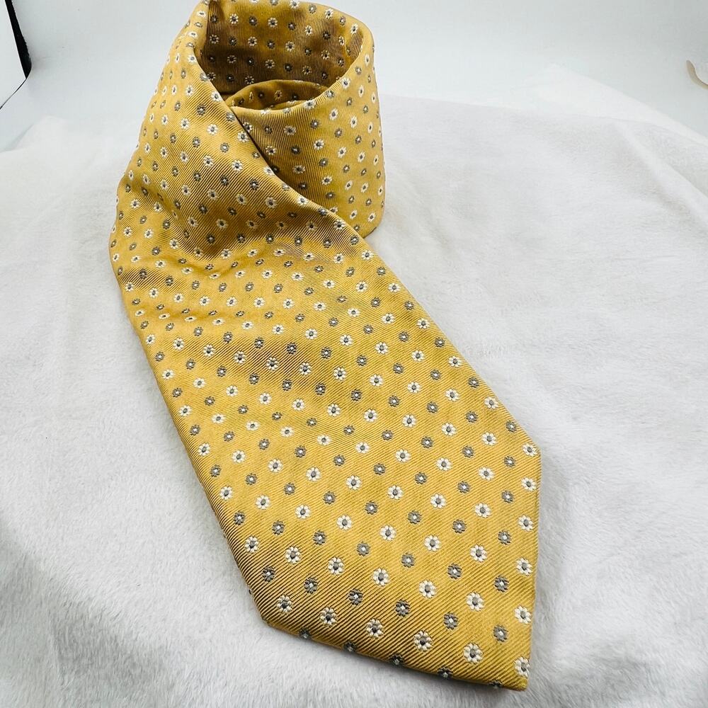 Canali Yellow Silk Neat Micro Floral Tie Made In Italy Luxury Designer 3.75 XL
